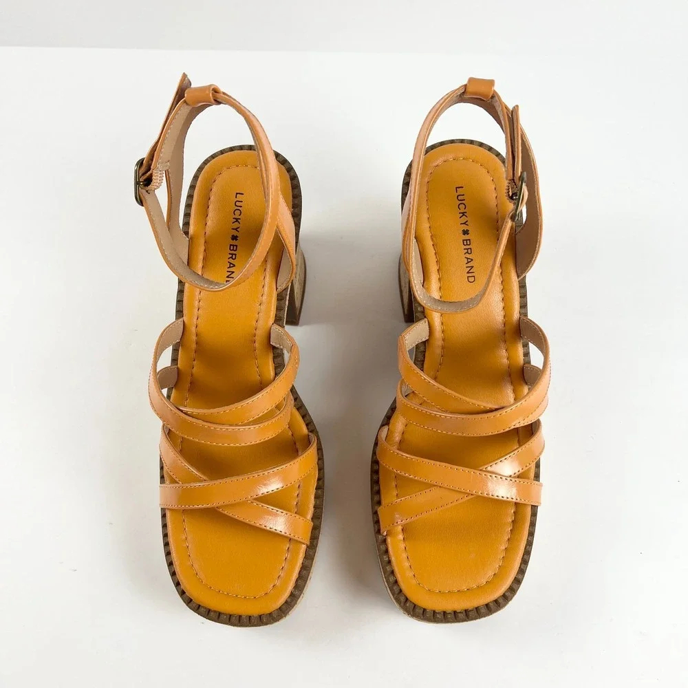 LUCKY BRAND Orange Platform Sandals Size US 9 Cork Block Heel  LK Taiza NIB